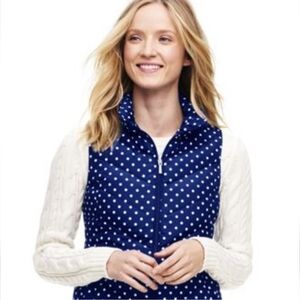 Lands End Down Filled Polka Dot Puffer Pocket Hyper Dry Water Resistant Vest NWT